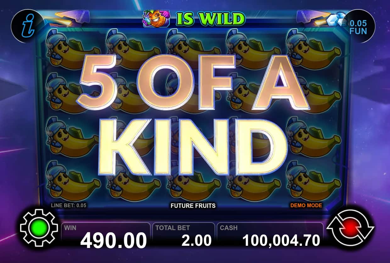 5 of a Kind Win Screen - Future Fruits slot game