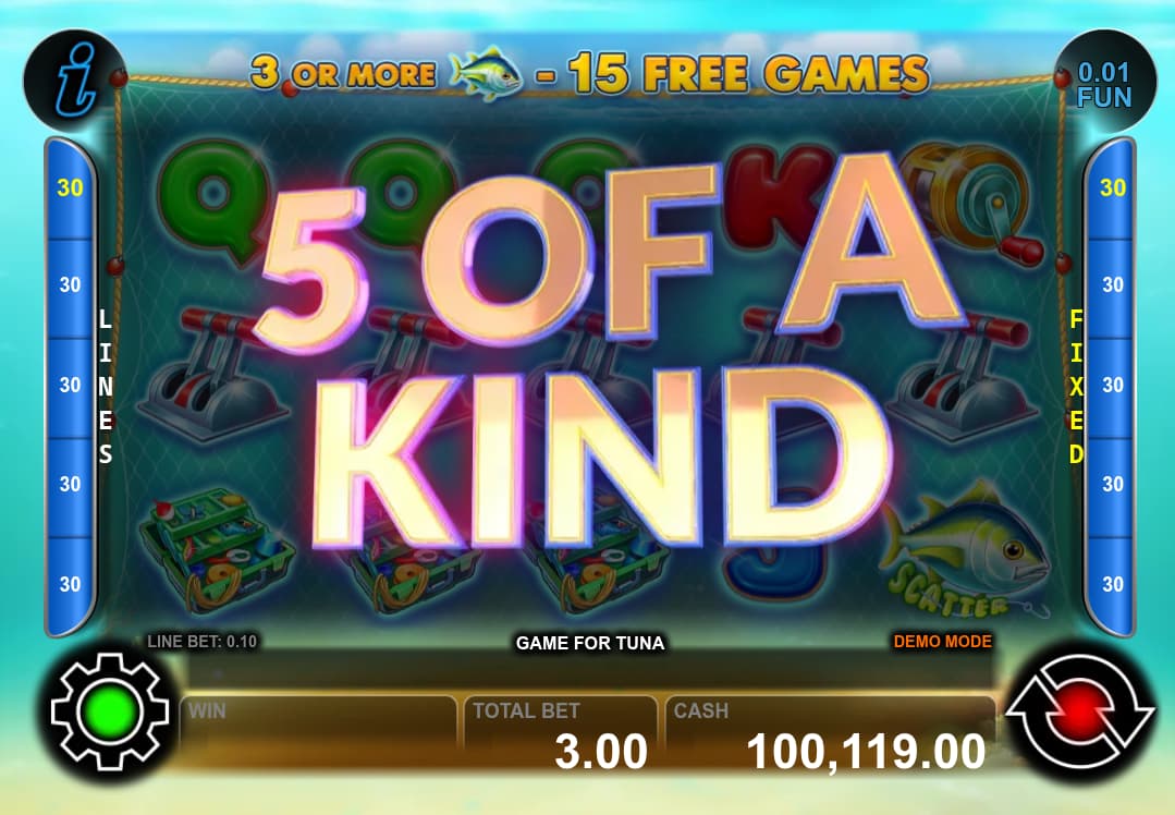 5 of a Kind Win Screen - Game for Tuna slot game