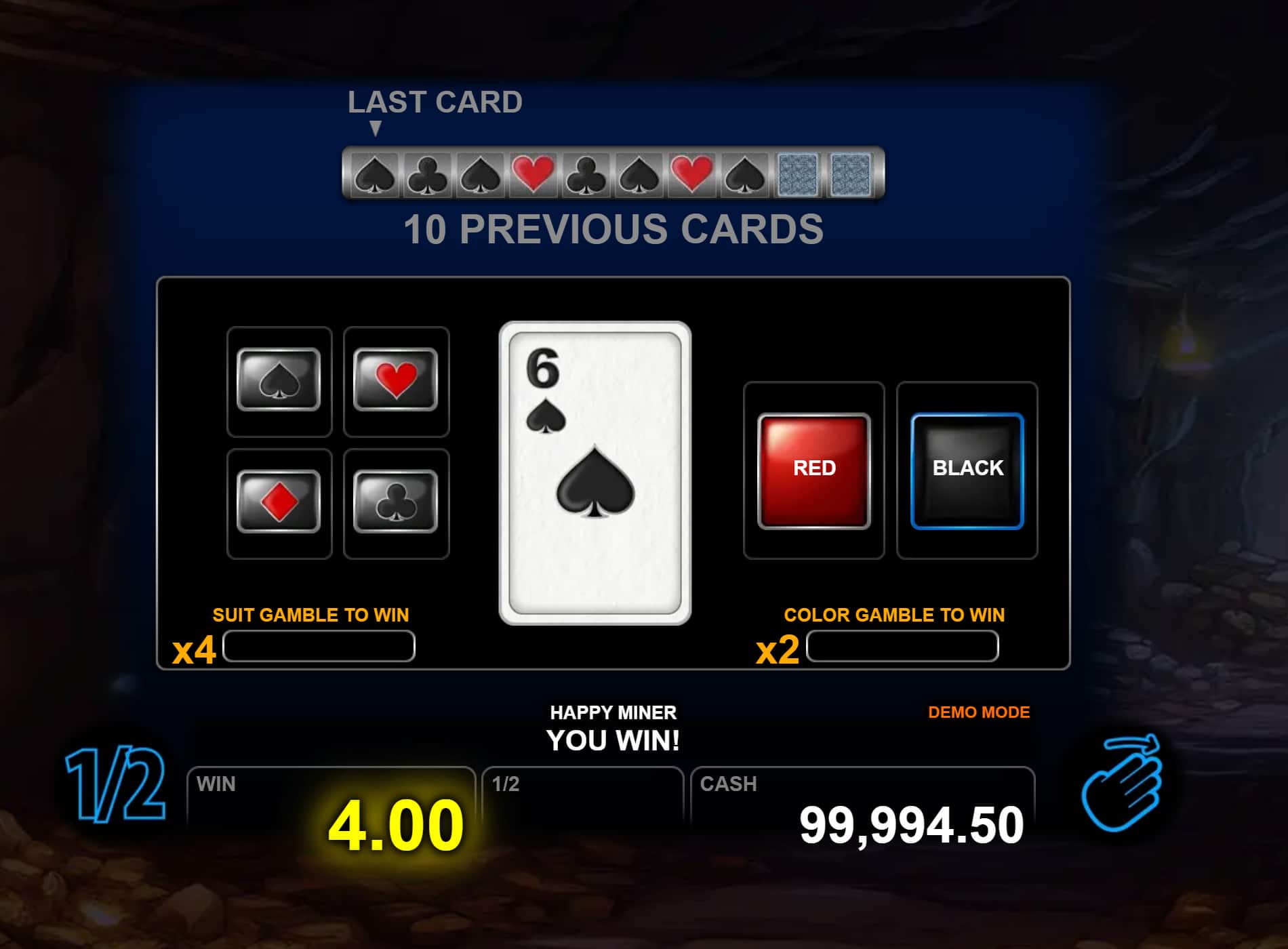 Double-Up Feature Screen - Happy Miner slot game