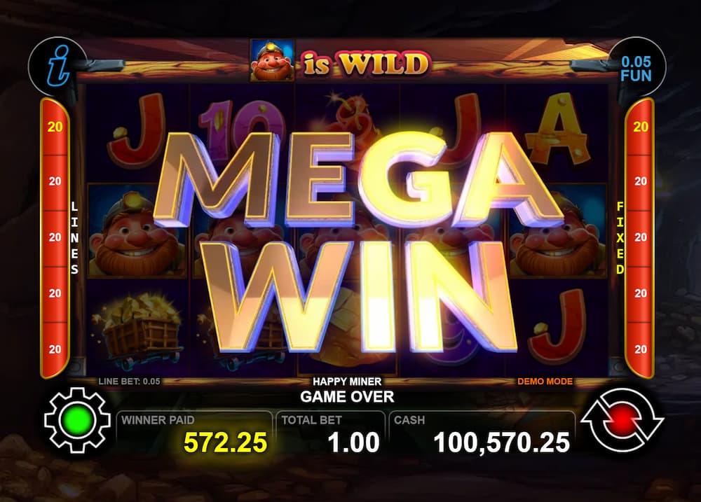 Mega Win Screen - Happy Miner slot game