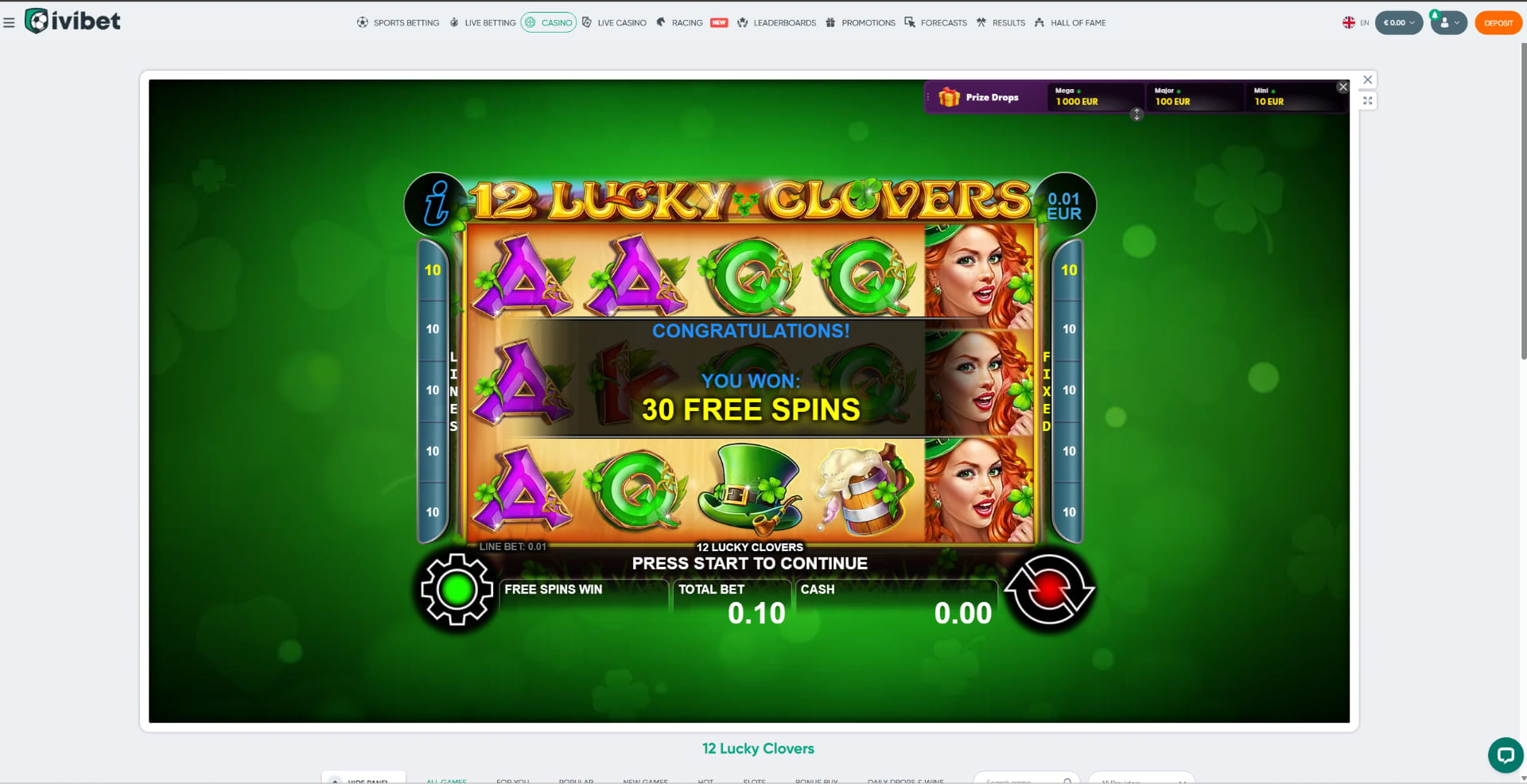 The 30 free spins awarded when the game launches