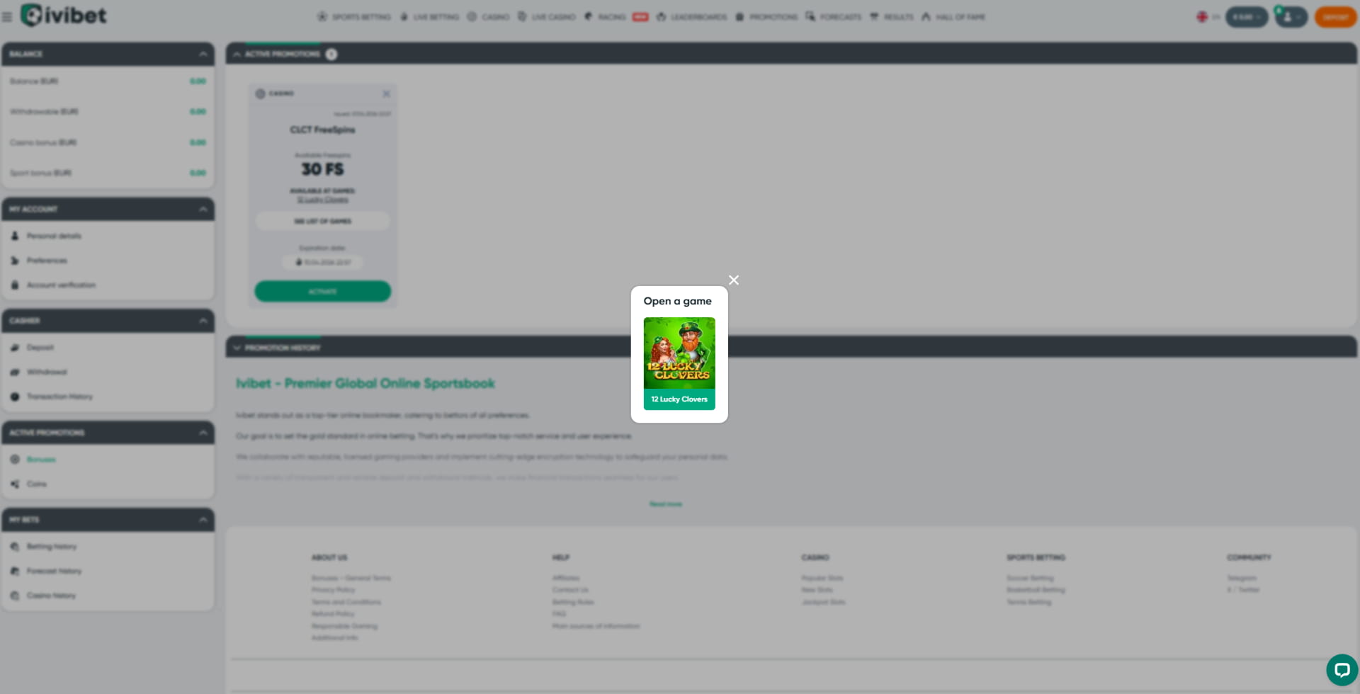 Open the 12 Lucky Clover game (CT Interactive)
