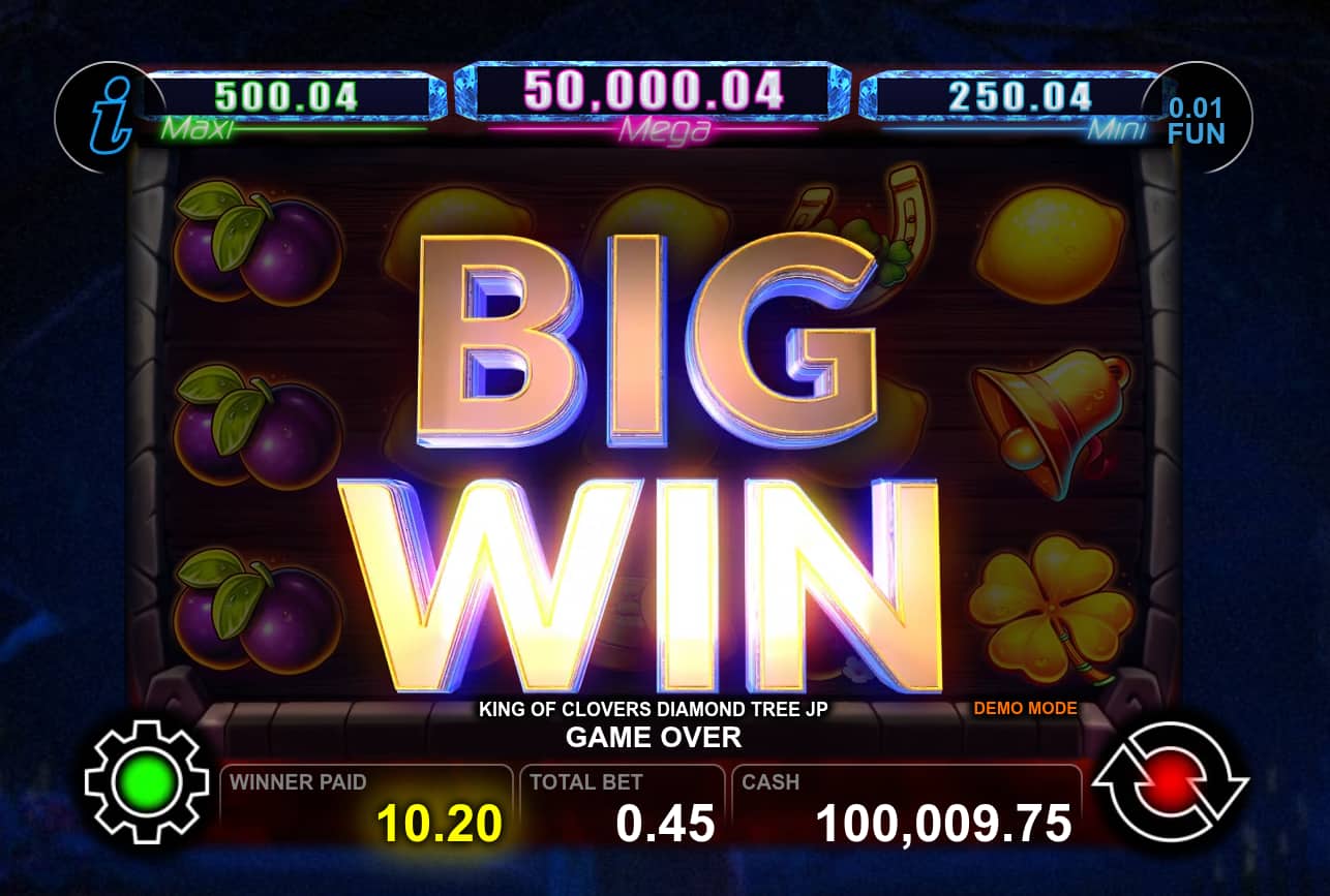 Big Win Screen - King of Clovers Diamond Tree Jackpot slot game