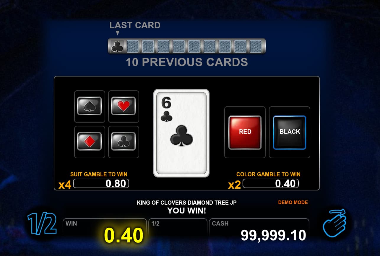 Double-Up Feature Screen - King of Clovers Diamond Tree Jackpot slot game