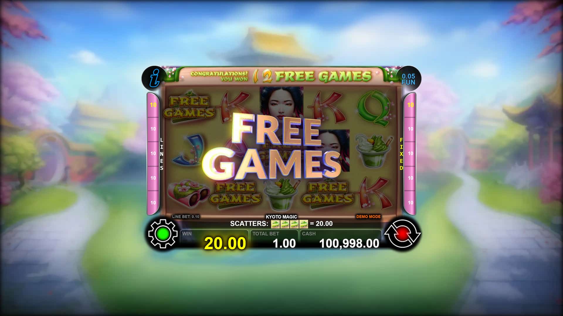 Free Games Screen - Kyoto Magic slot game