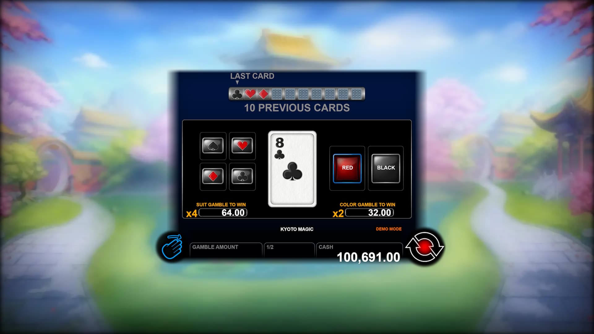 Double-Up Gamble Screen - Kyoto Magic slot game