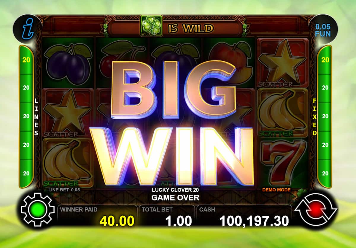 Big Win Screen - Lucky Clover 20 slot game