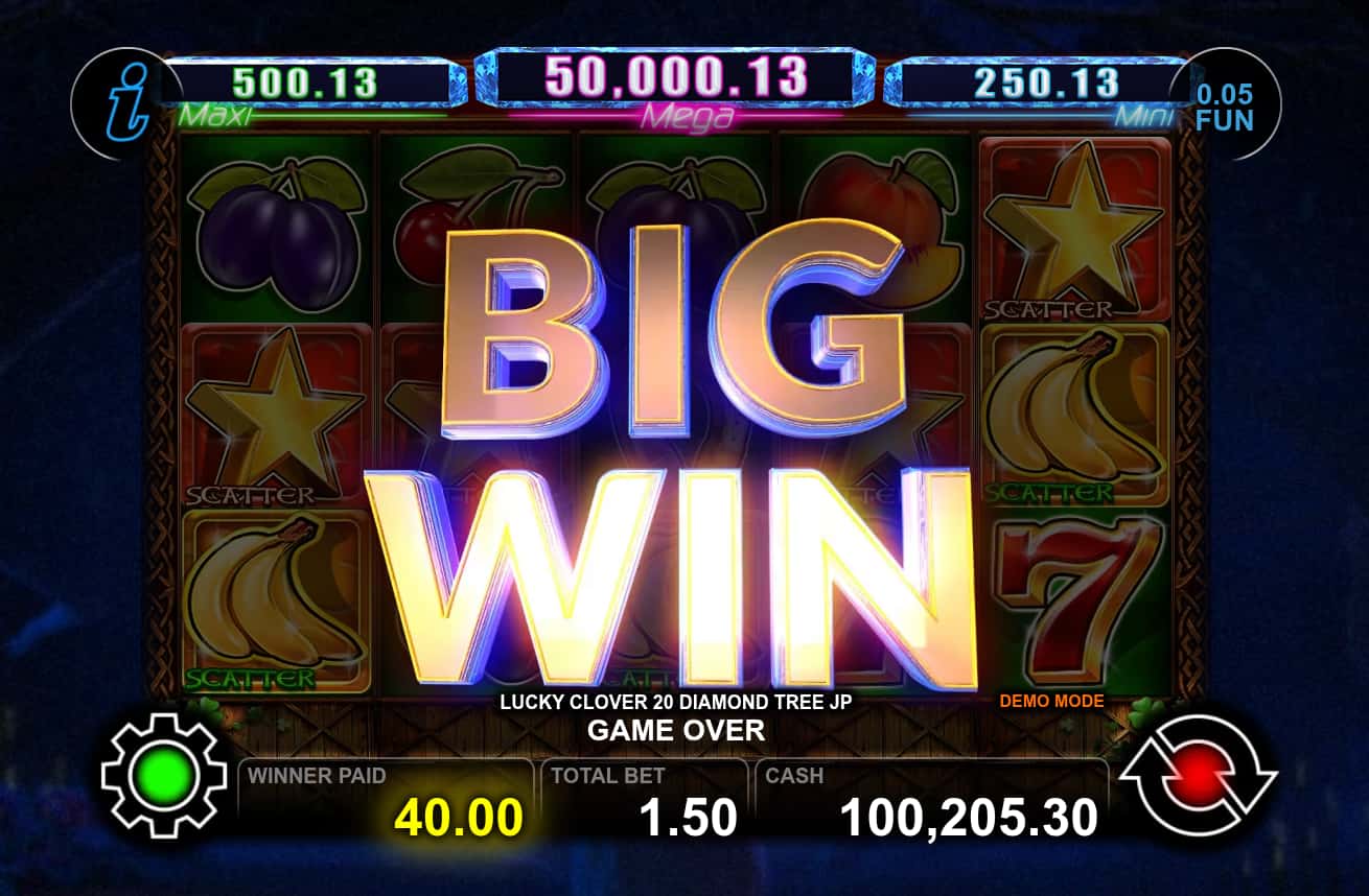 Big Win Screen - Lucky Clover 20 Diamond Tree Jackpot slot game