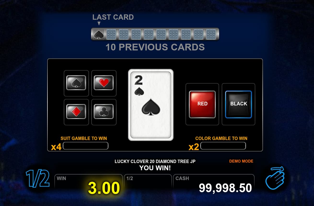 Double-Up Feature Screen - Lucky Clover 20 Diamond Tree Jackpot slot game