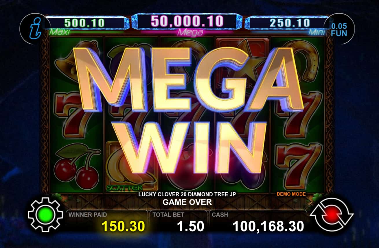 Mega Win Screen - Lucky Clover 20 Diamond Tree Jackpot slot game