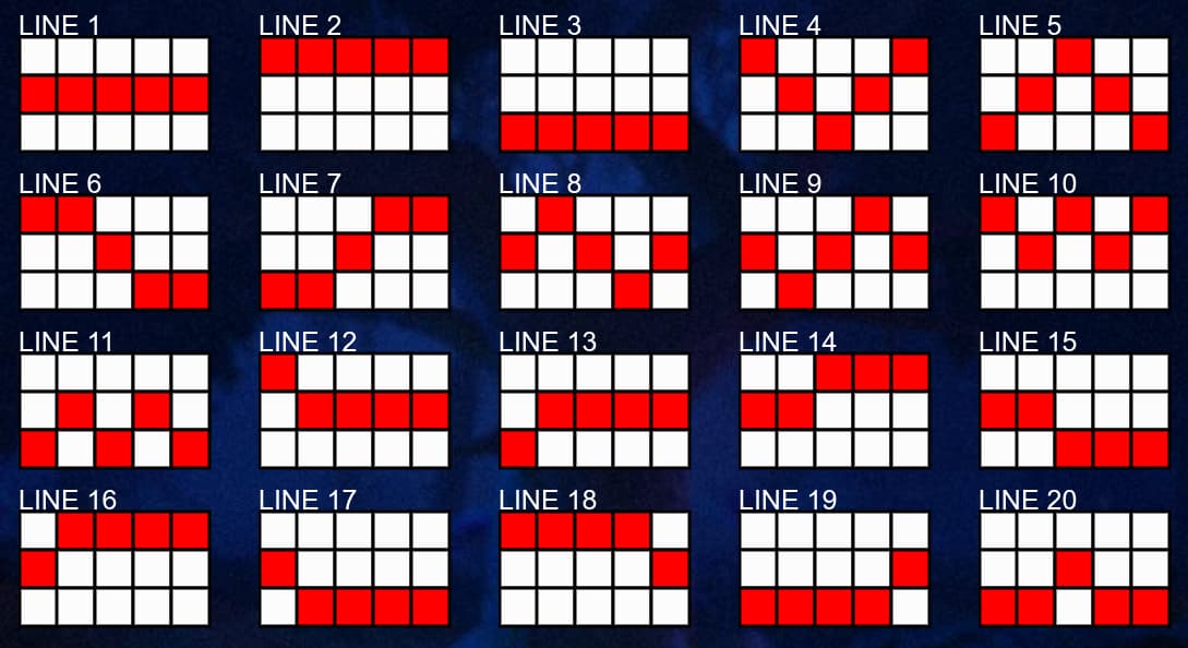 Paylines of the Lucky Clover 20 Diamond Tree Jackpot slot game