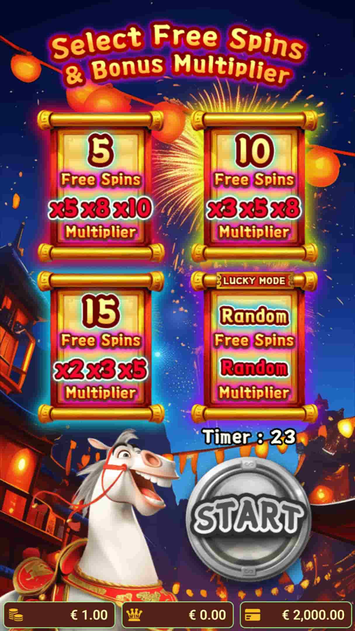 Bonus Game Selection Screen - Lucky Horse slot game