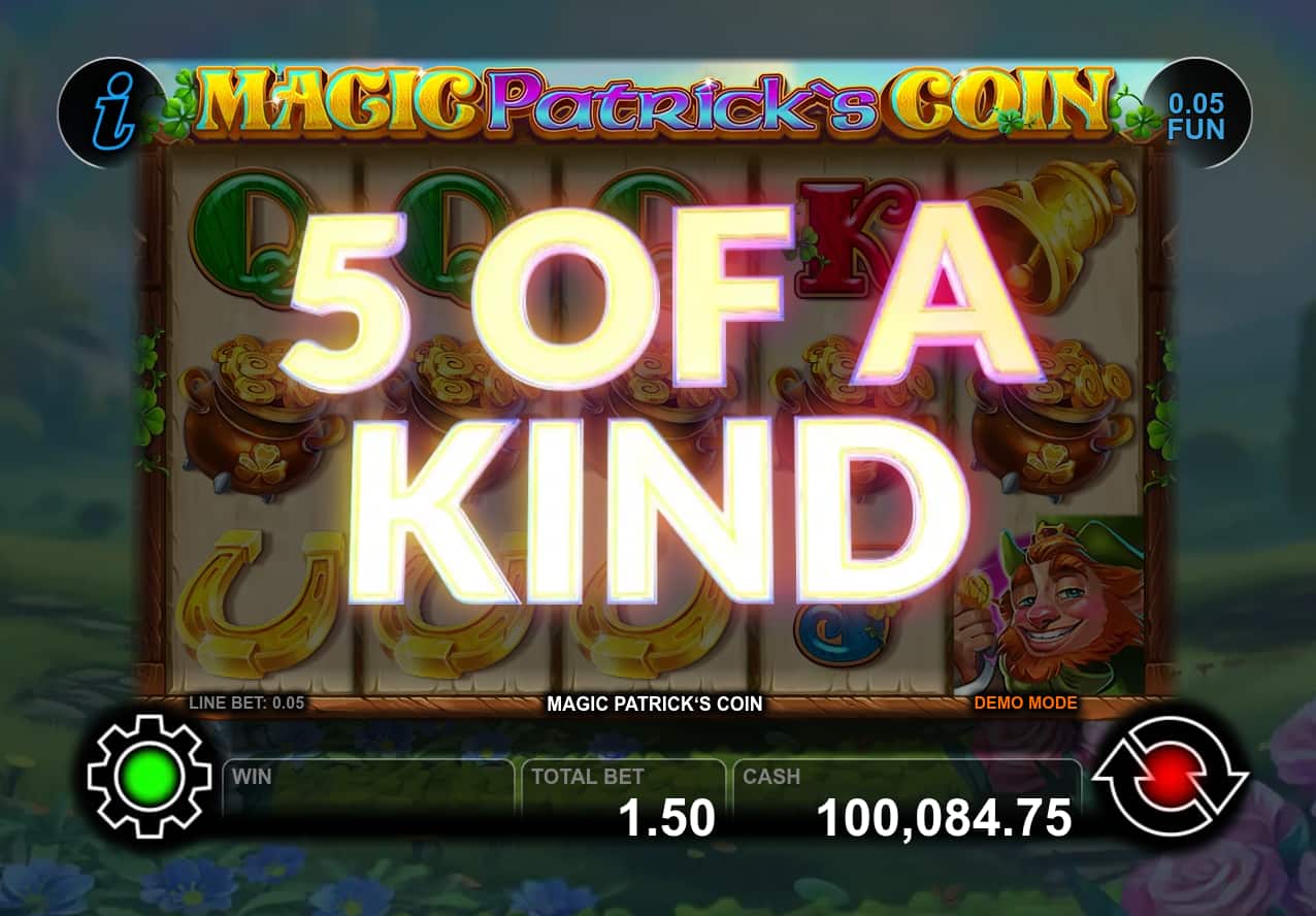 5 of a Kind Win Screen - Magic Patrick's Coin slot game