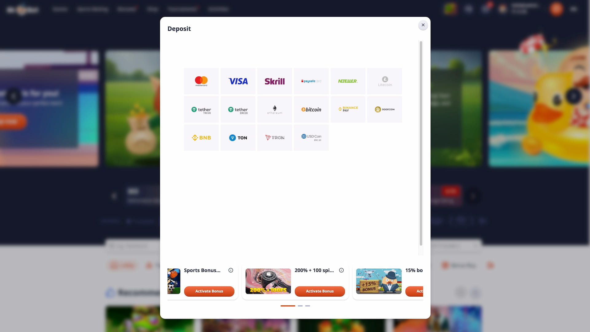 Optional: use one of the payment methods to get a welcome bonus too.