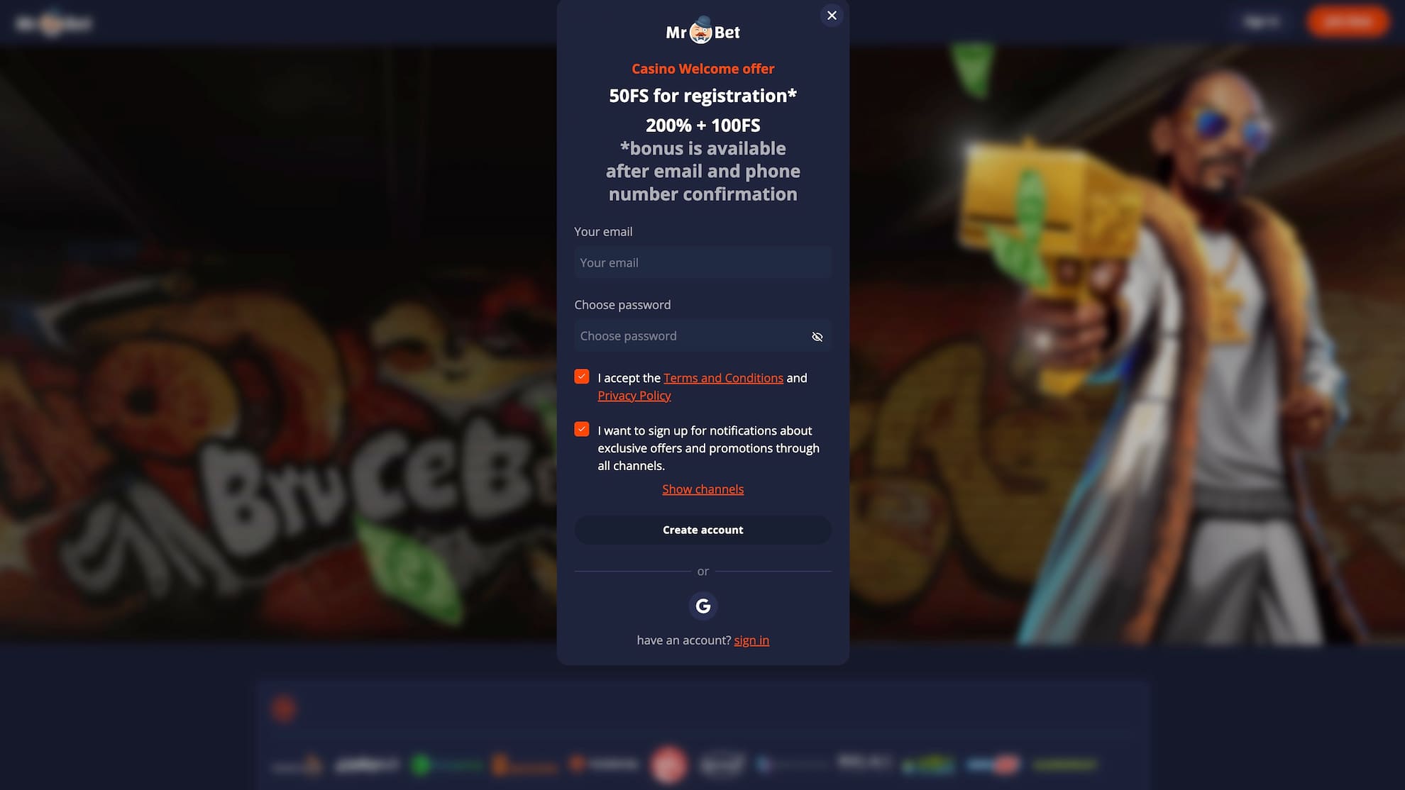 Select welcome bonus