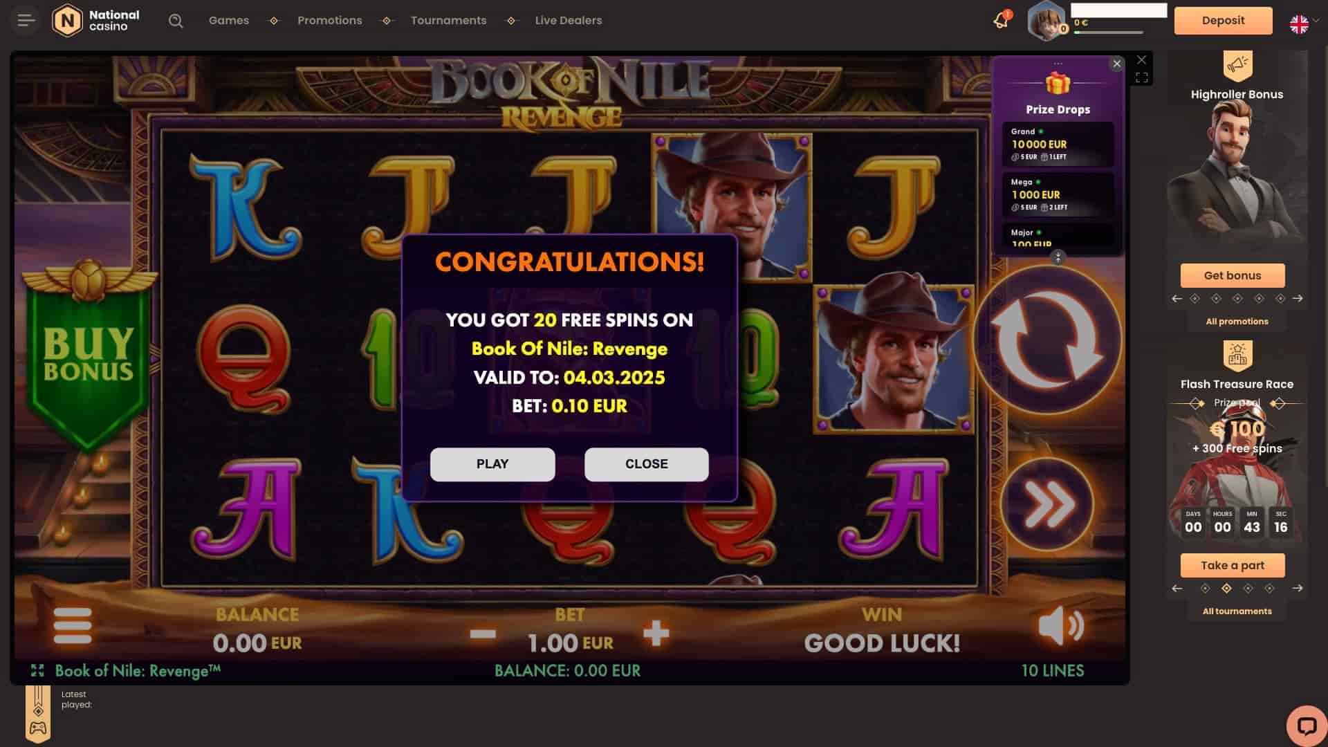 The slot game shows that we received the 20 free spins