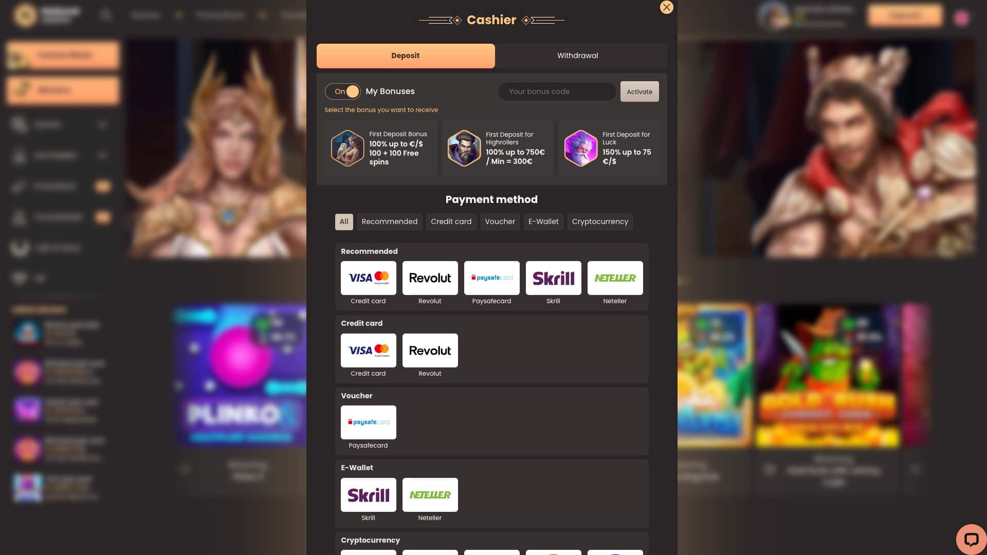 Optional: use one of the payment methods to get a welcome bonus too.
