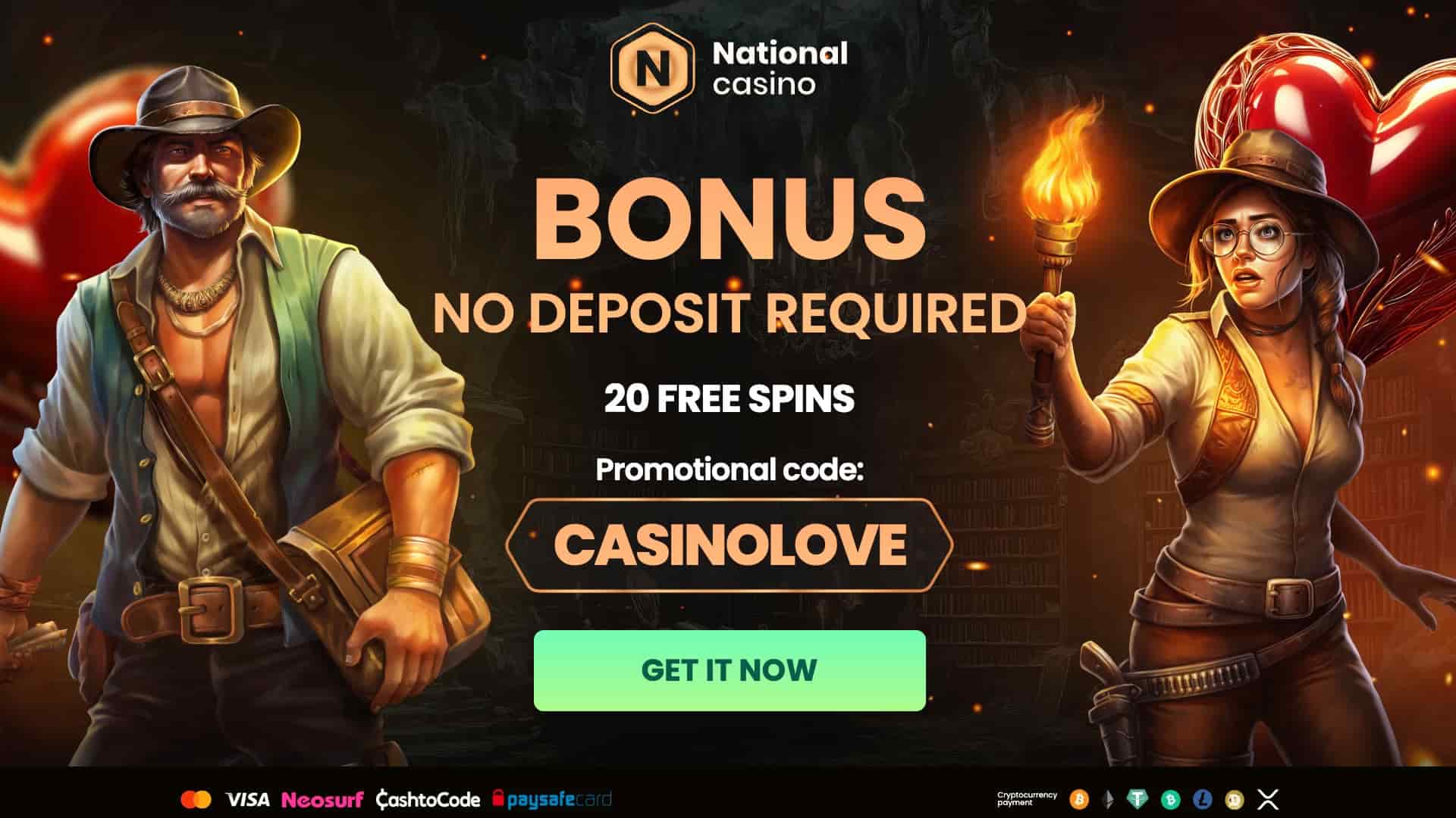 Landing page with the 20 free spins bonus details