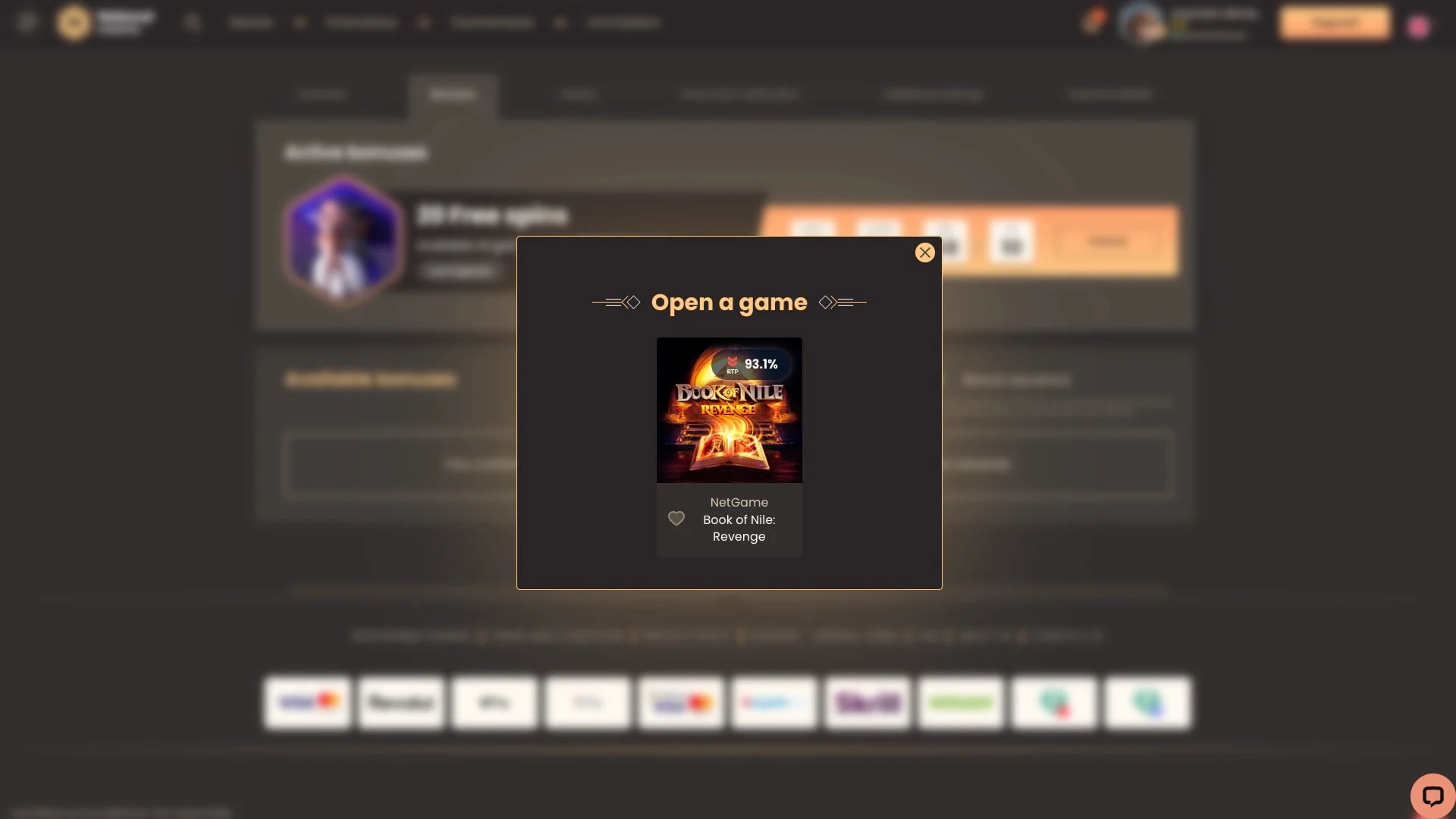 Launching the Book of Nile: Revenge slot with the 20 free spins