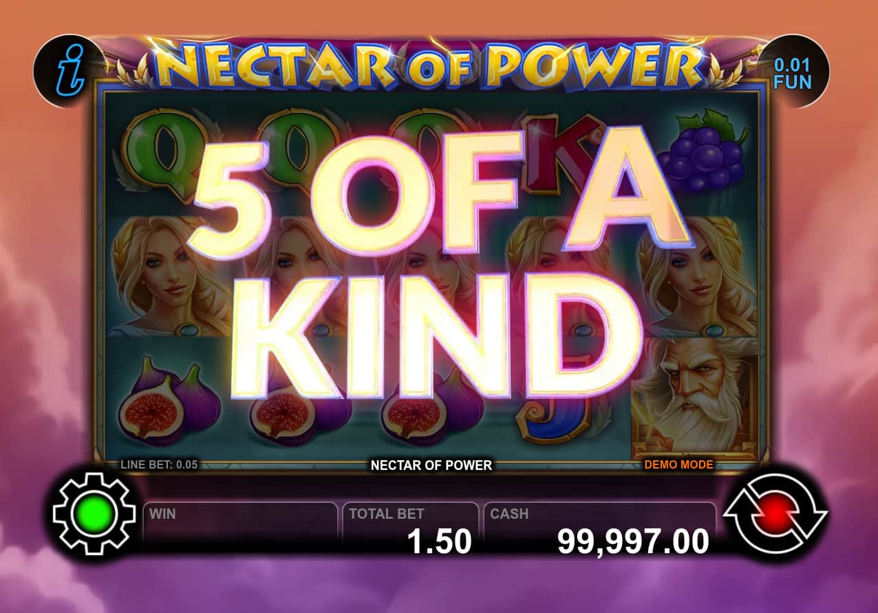 5 of a Kind Win Screen - Nectar of Power slot game