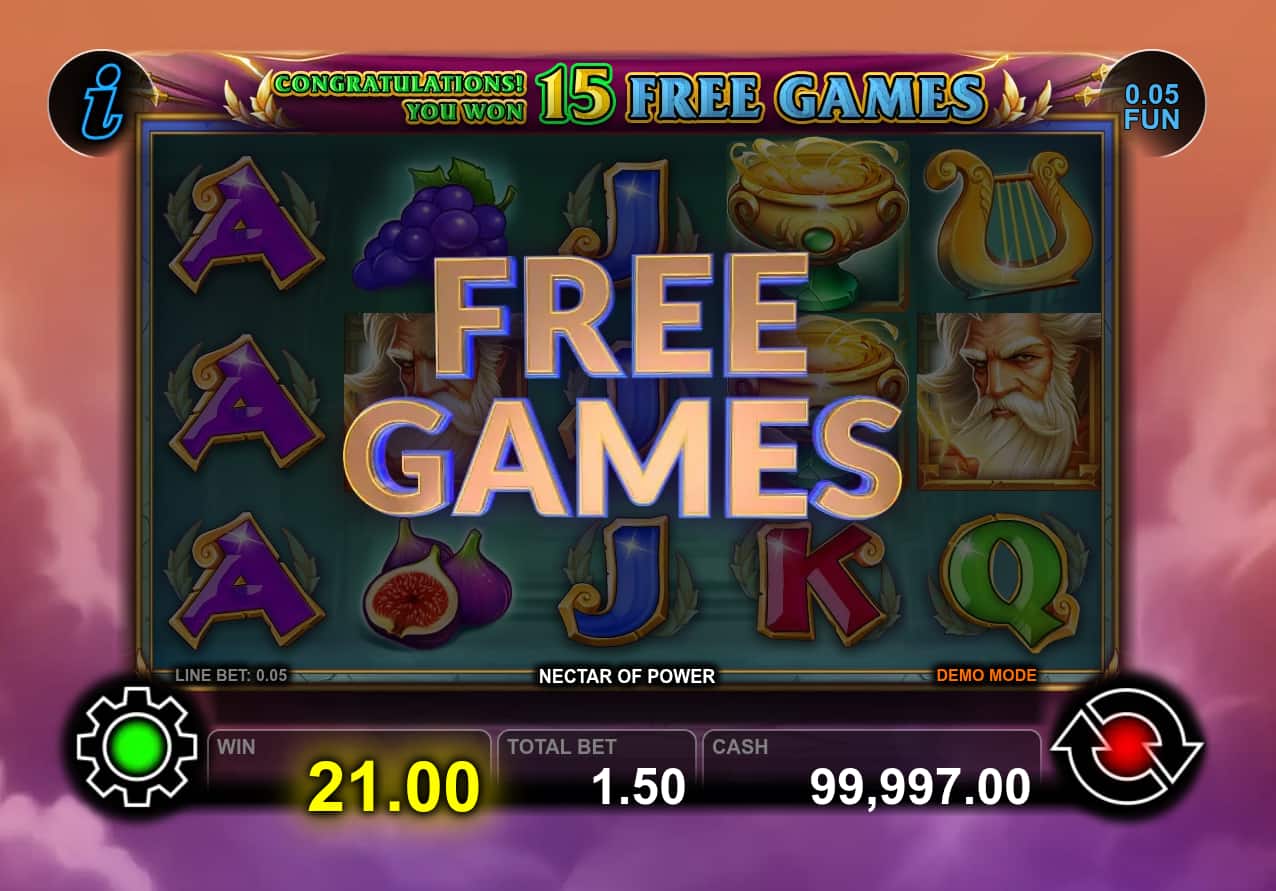 Free Games Screen - Nectar of Power slot game