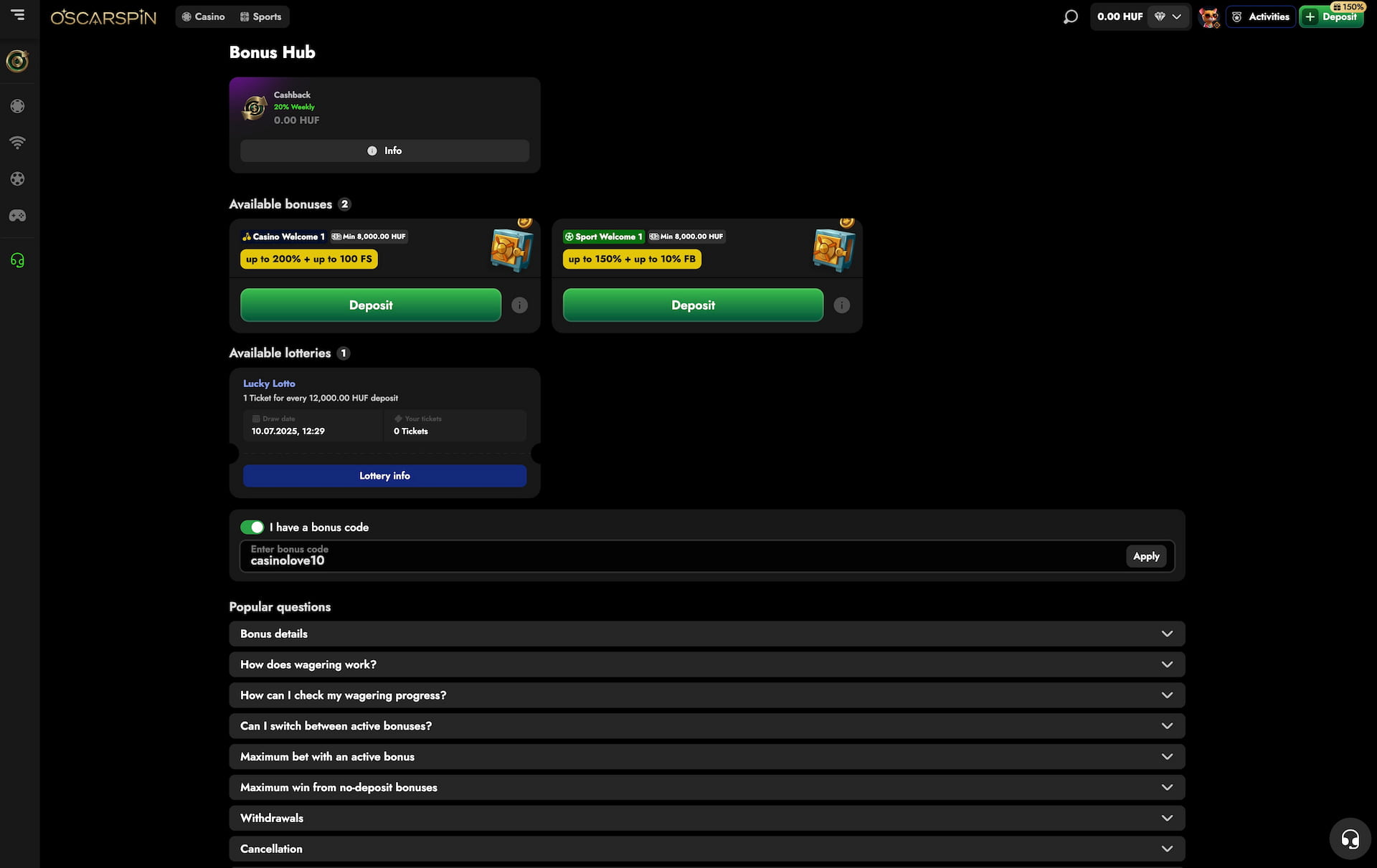 Enter the casinolove10 promo code again if needed