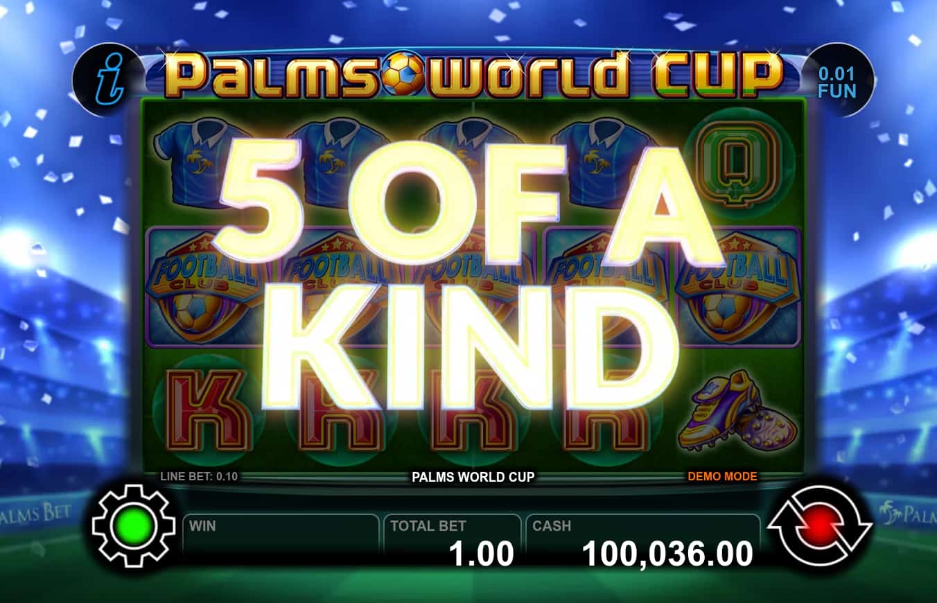 5 of a Kind Win Screen - Palms World Cup slot game