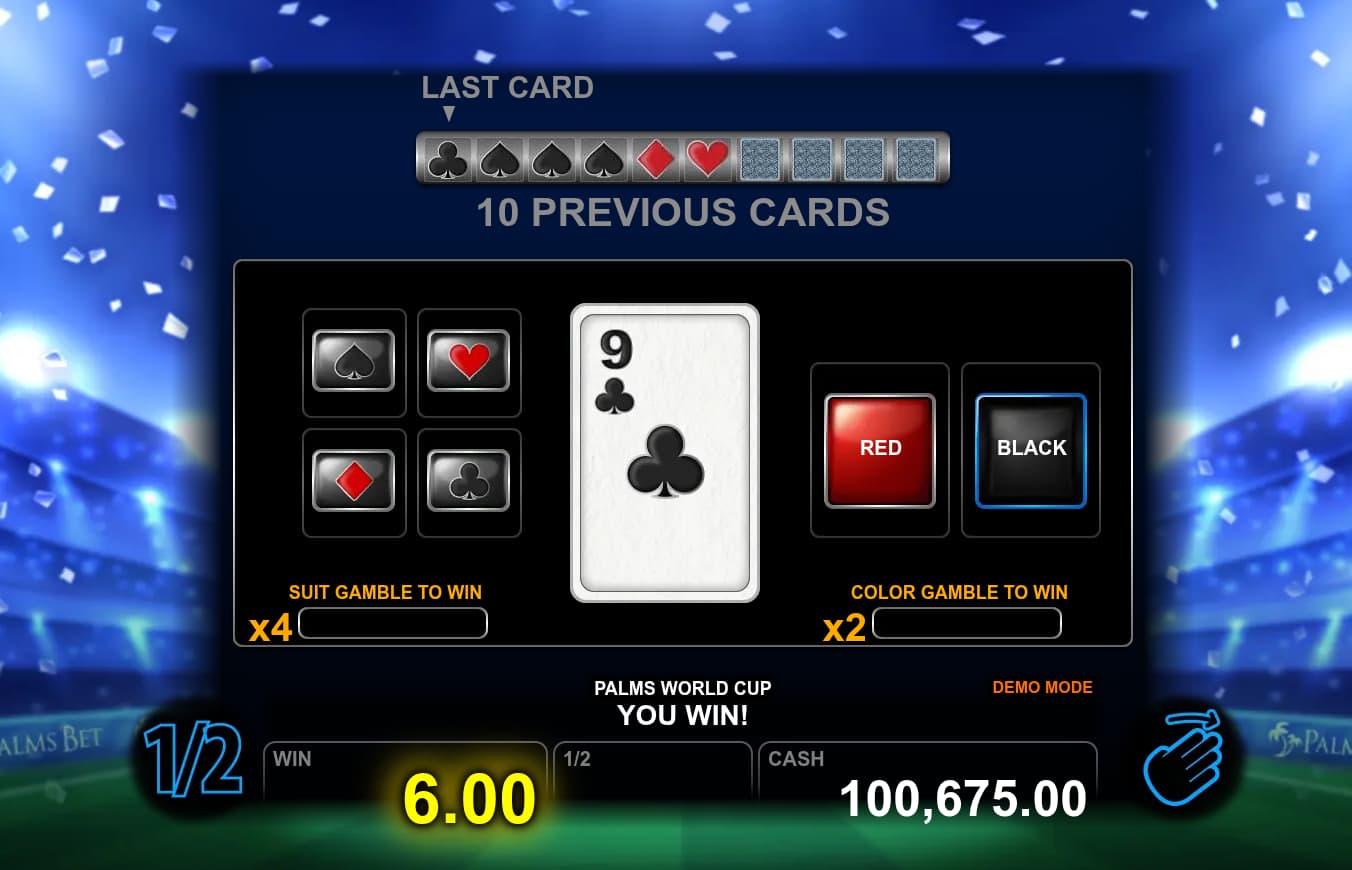 Double-Up Feature Screen - Palms World Cup slot game