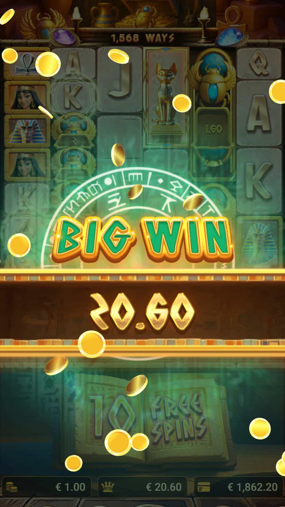 Big Win Screen - Pharaoh Gates slot game
