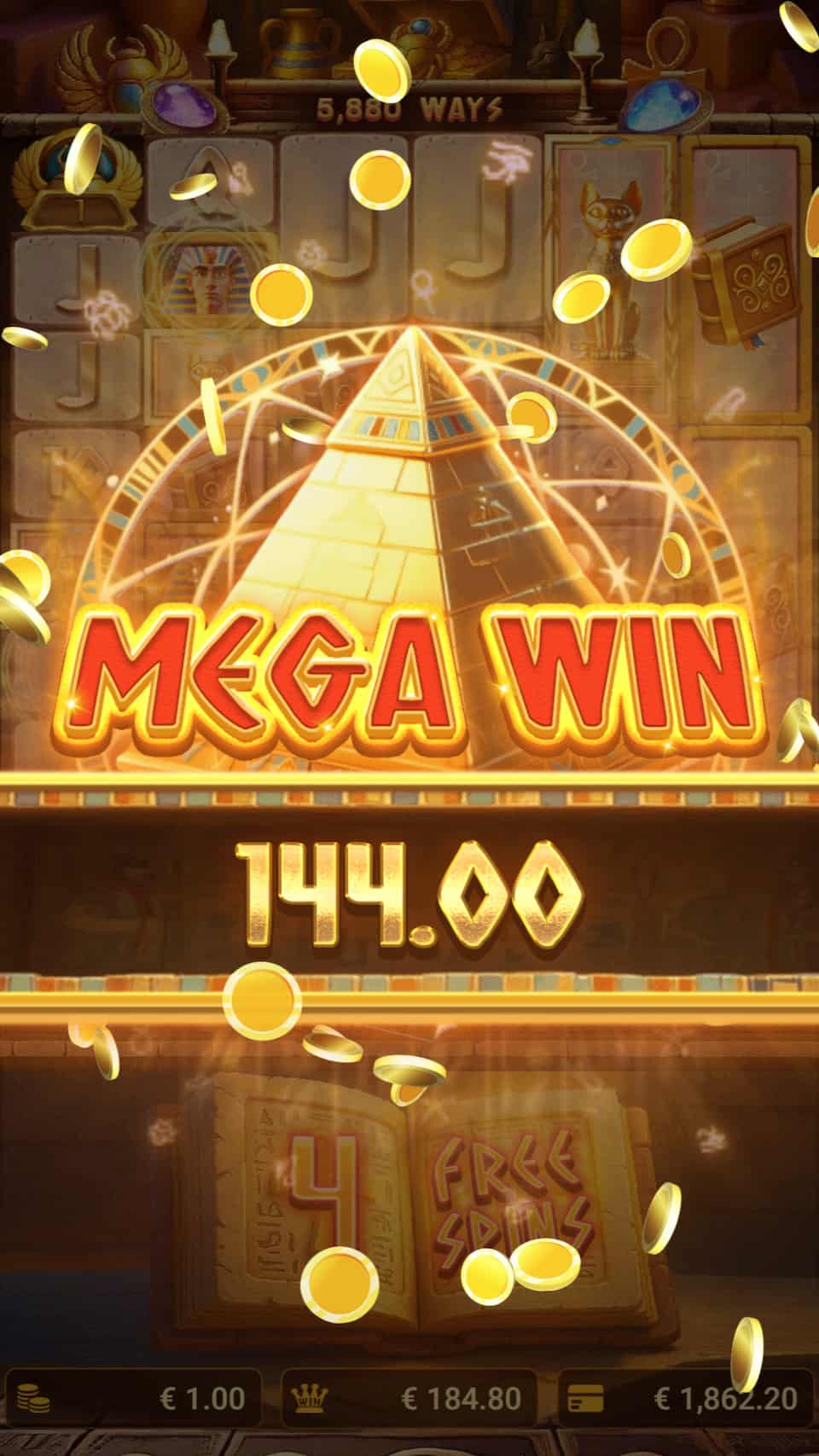 Mega Win Screen - Pharaoh Gates slot game