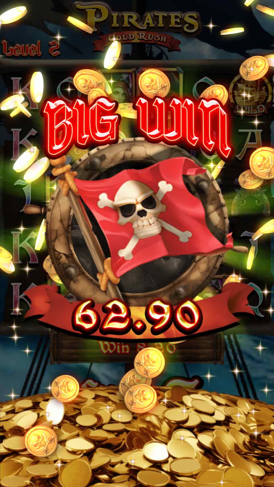 Big Win Screen - Pirates Gold Rush slot game