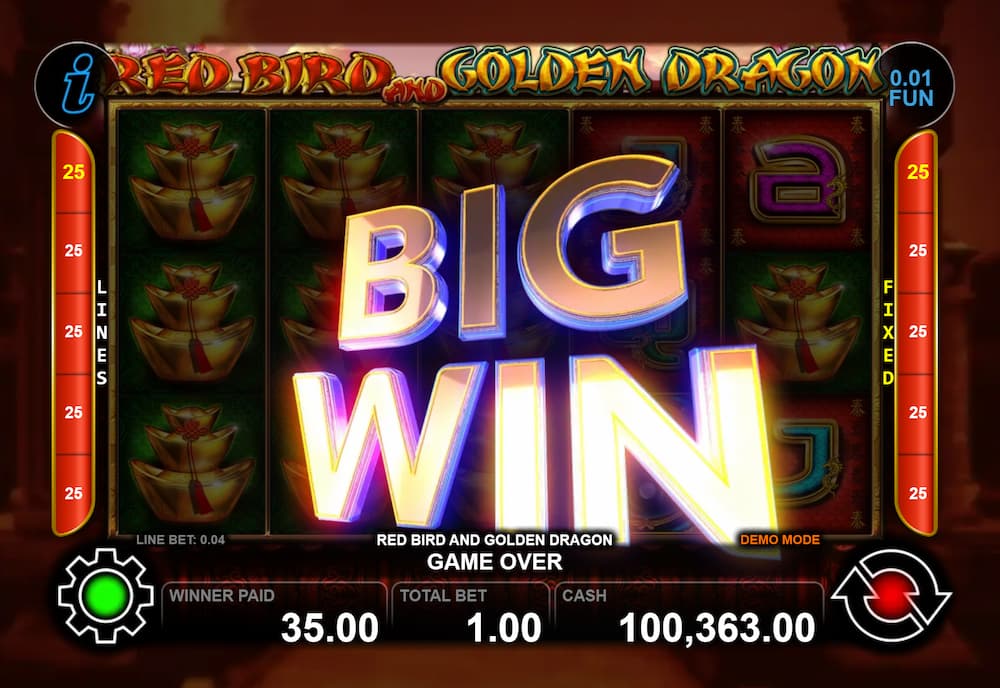 Big Win Screen - Red Bird and Golden Dragon slot game