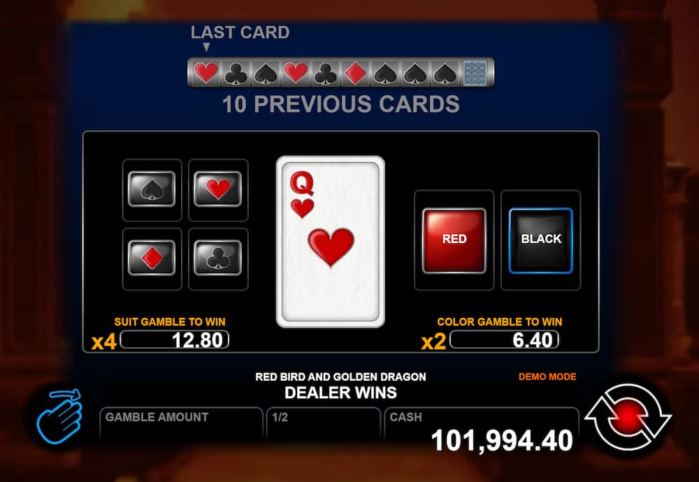 Double-Up Feature Screen - Red Bird and Golden Dragon slot game