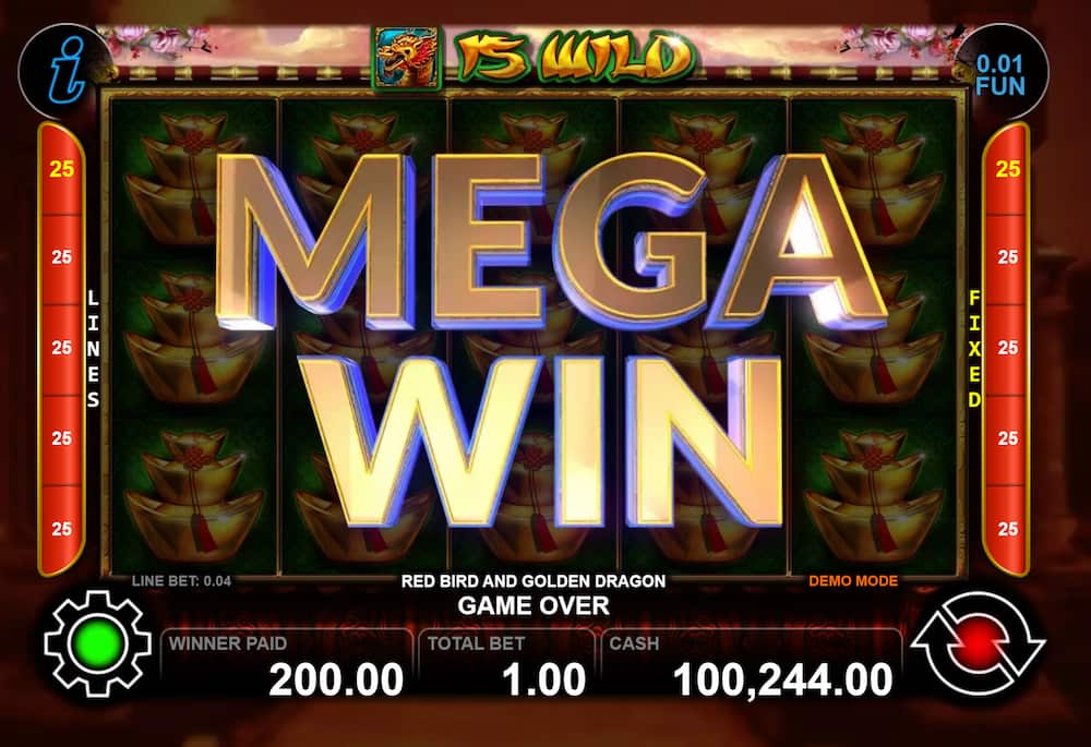Mega Win Screen - Red Bird and Golden Dragon slot game