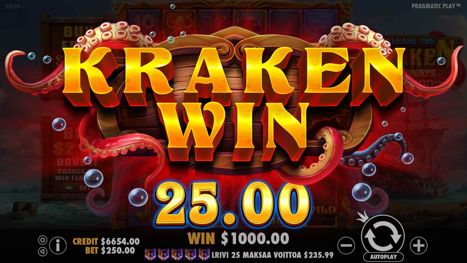 Kraken Win Screen - Release the Kraken Megaways slot game