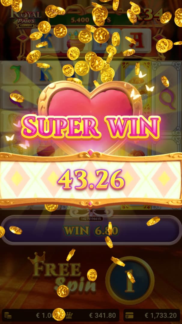 Super Win Screen - Royal Paws Maxways slot game