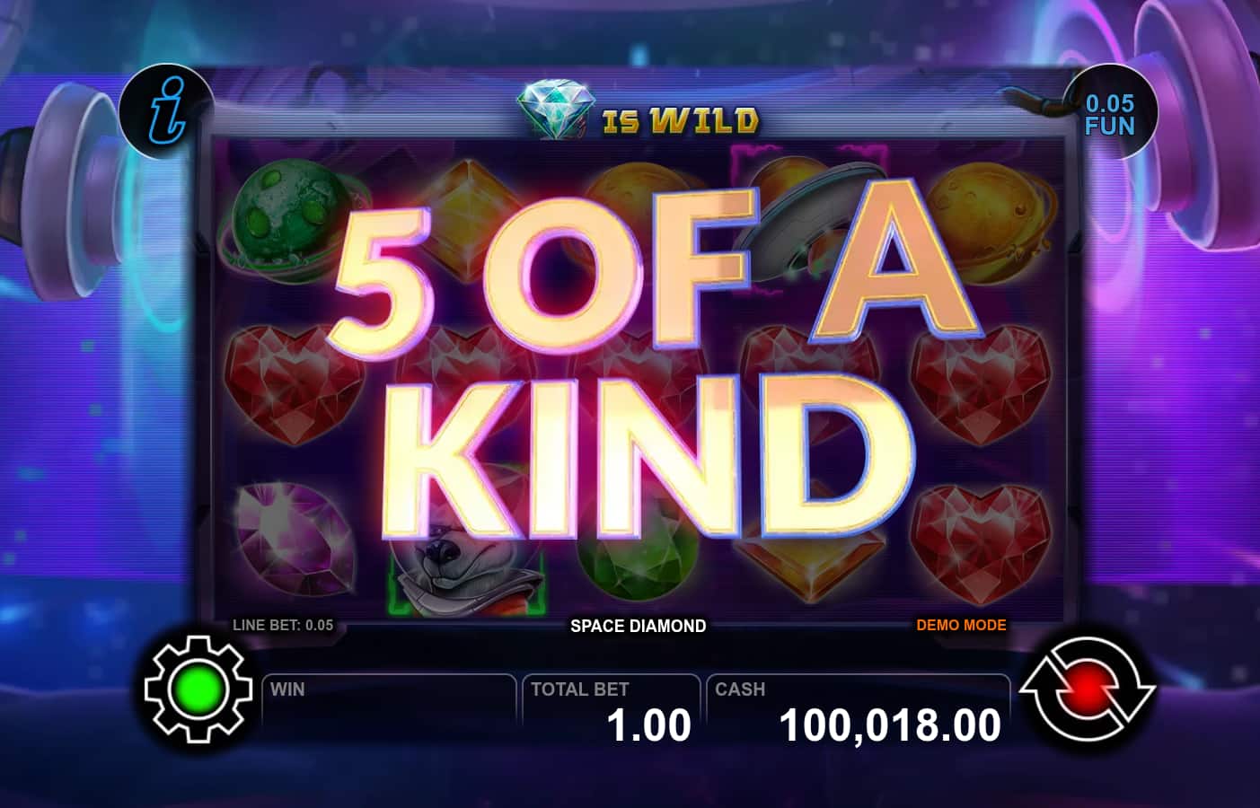 5 of a Kind Win Screen - Space Diamond slot game