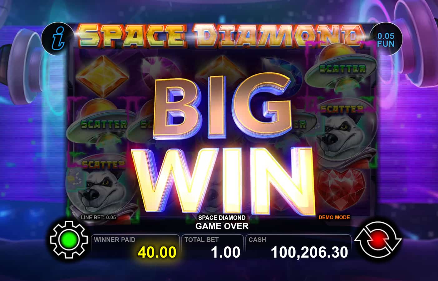 Big Win Screen - Space Diamond slot game