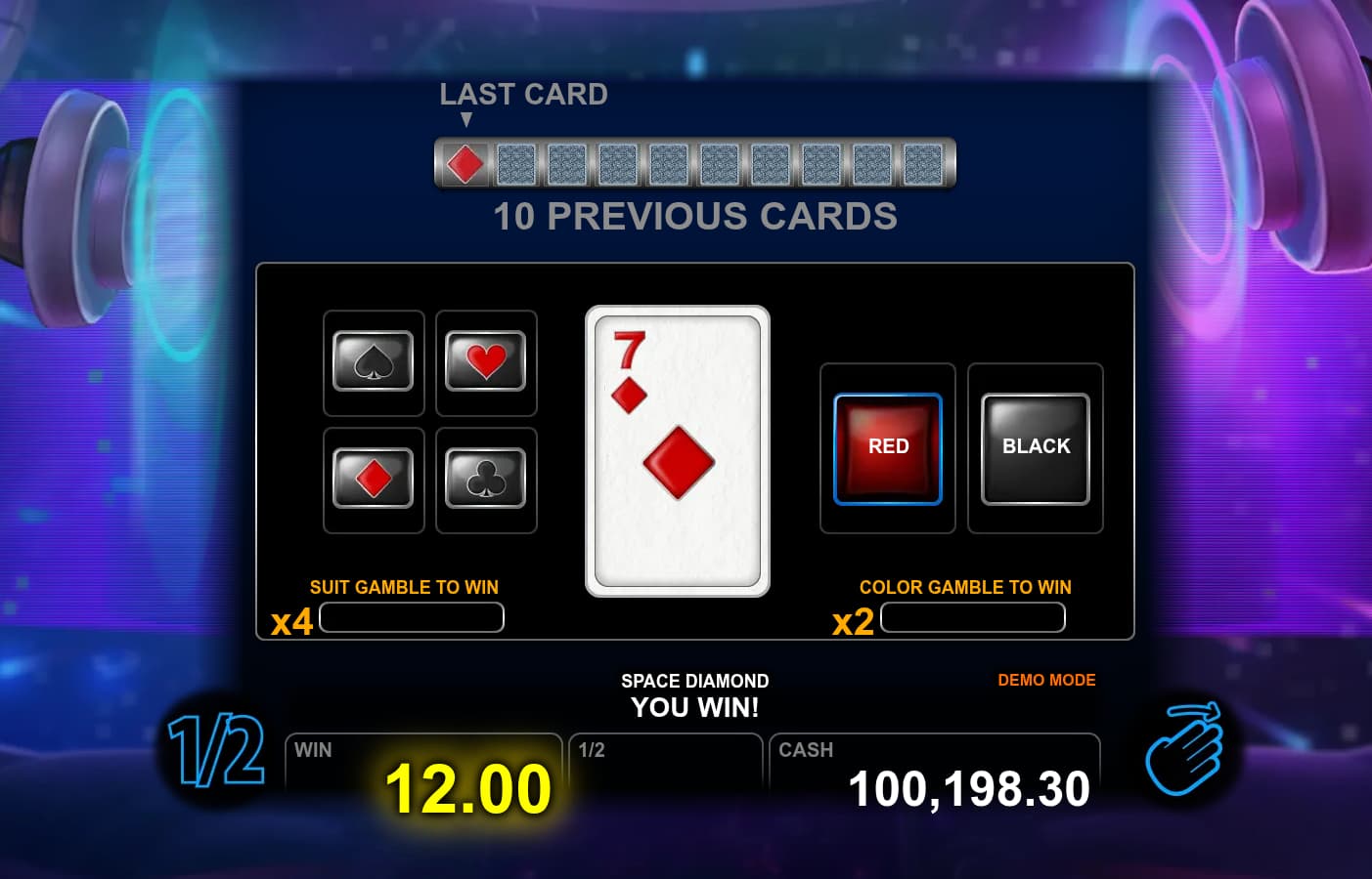 Double-Up Feature Screen - Space Diamond slot game