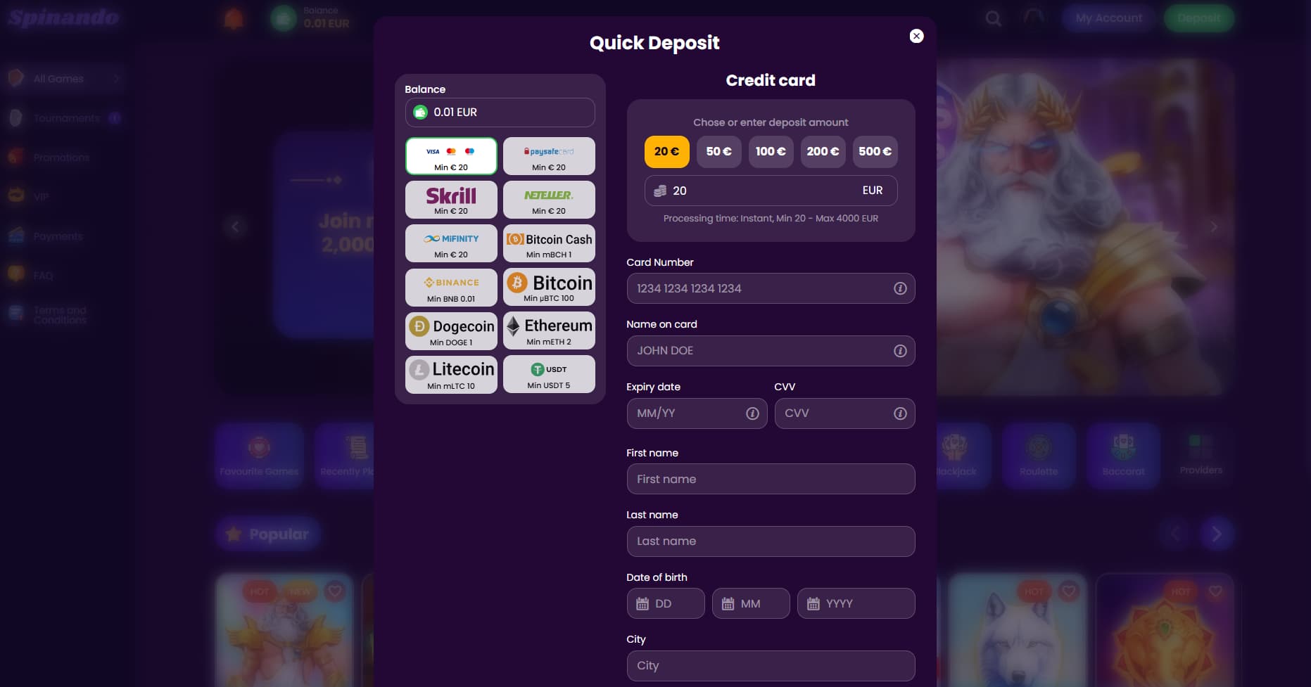 In case you wish to continue playing after the bonus, then here are the payment options that Spinando accepts.
