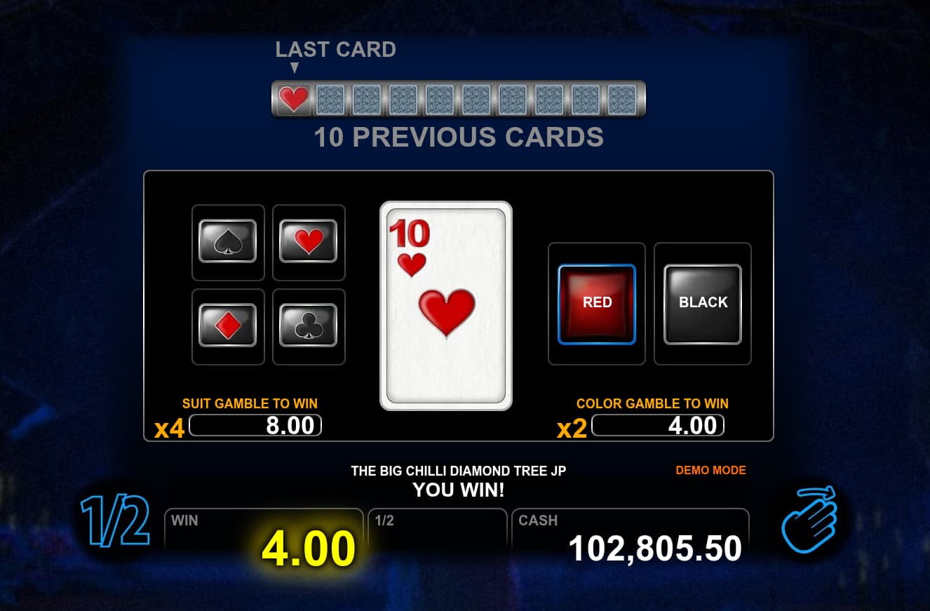 Double-Up Feature Screen - The Big Chilli Diamond Tree Jackpot slot game
