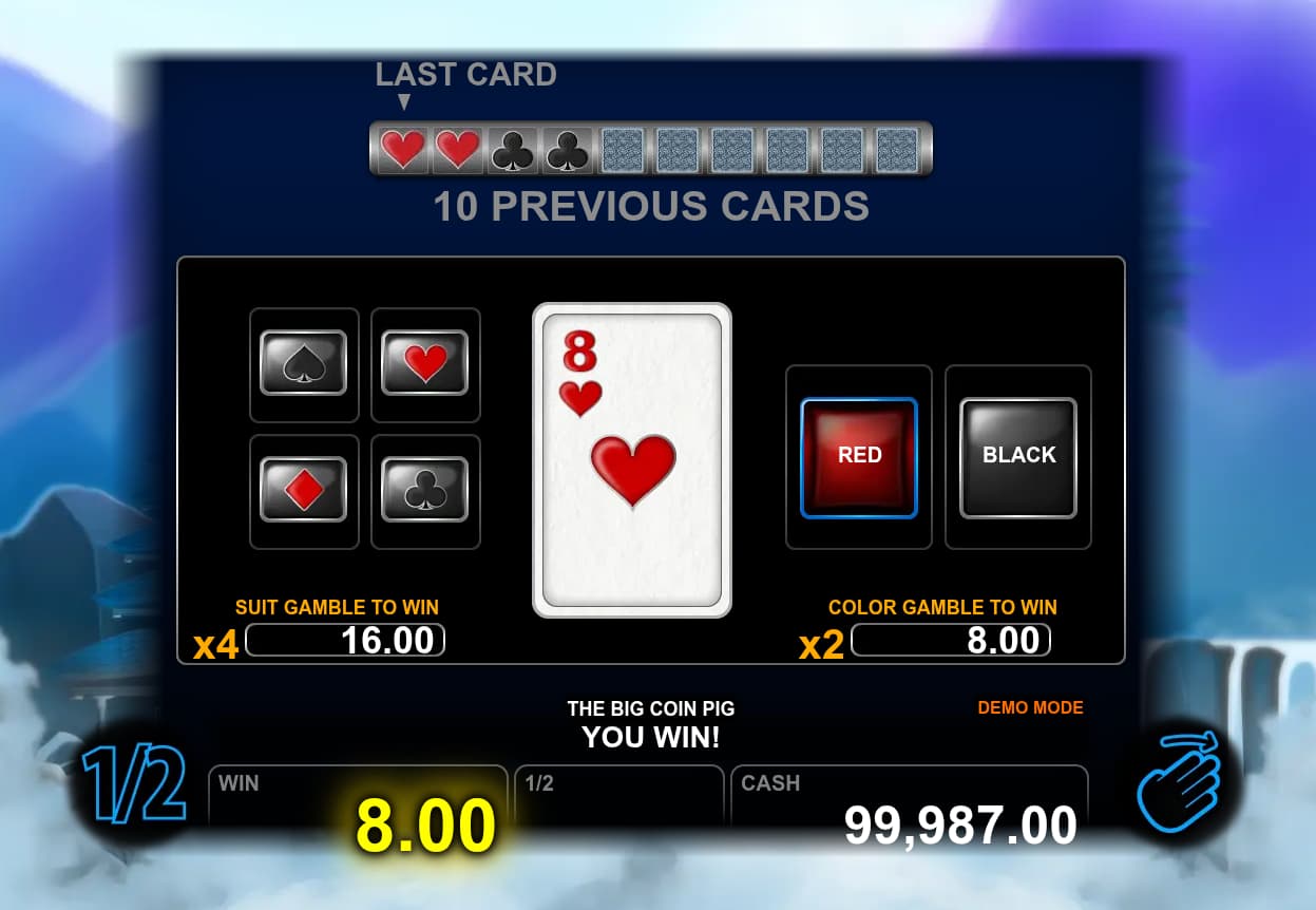 Double-Up Feature Screen - The Big Coin Pig slot game