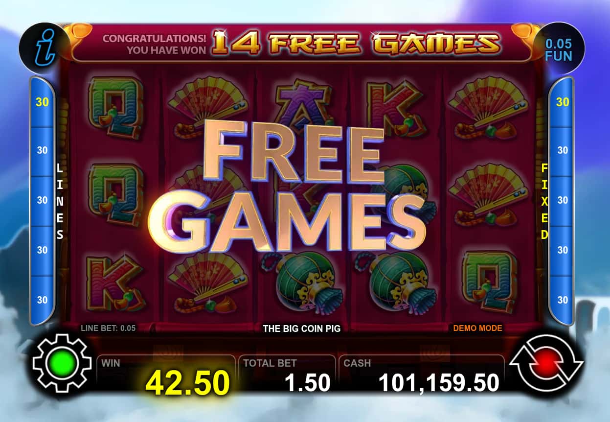 Free Games Win Screen - The Big Coin Pig slot game