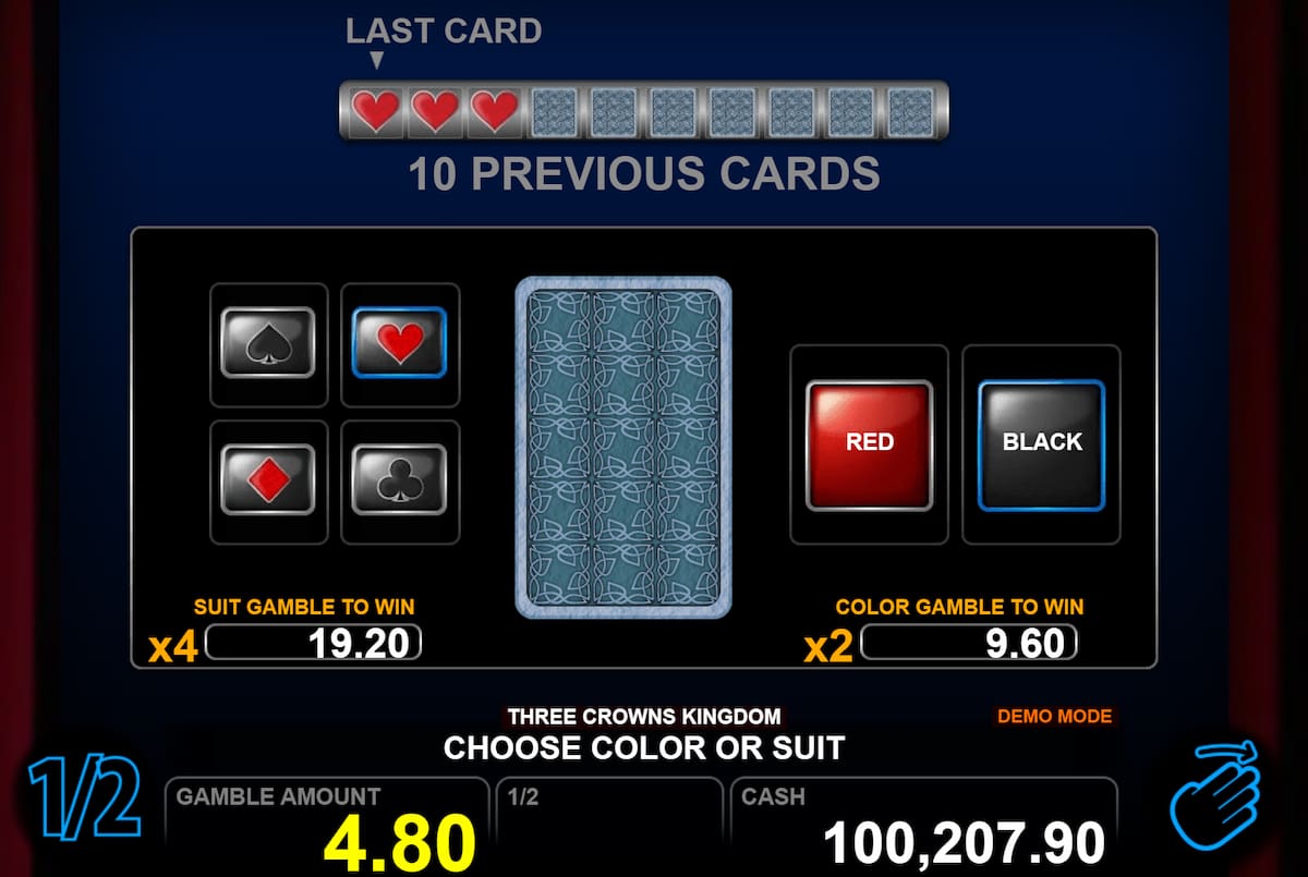 Double Up Feature - Three Crowns Kingdom slot game