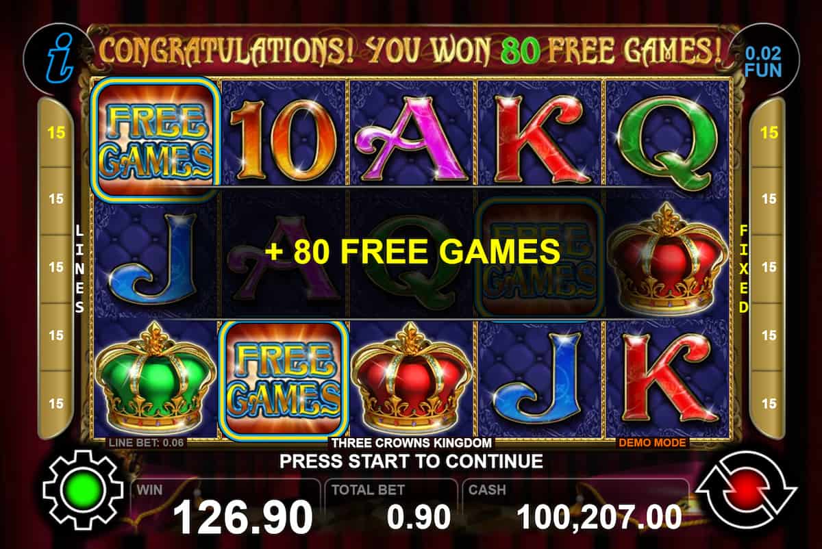 You can earn a large amount of Free games even during your already active Free Games - Three Crowns Kingdom slot game