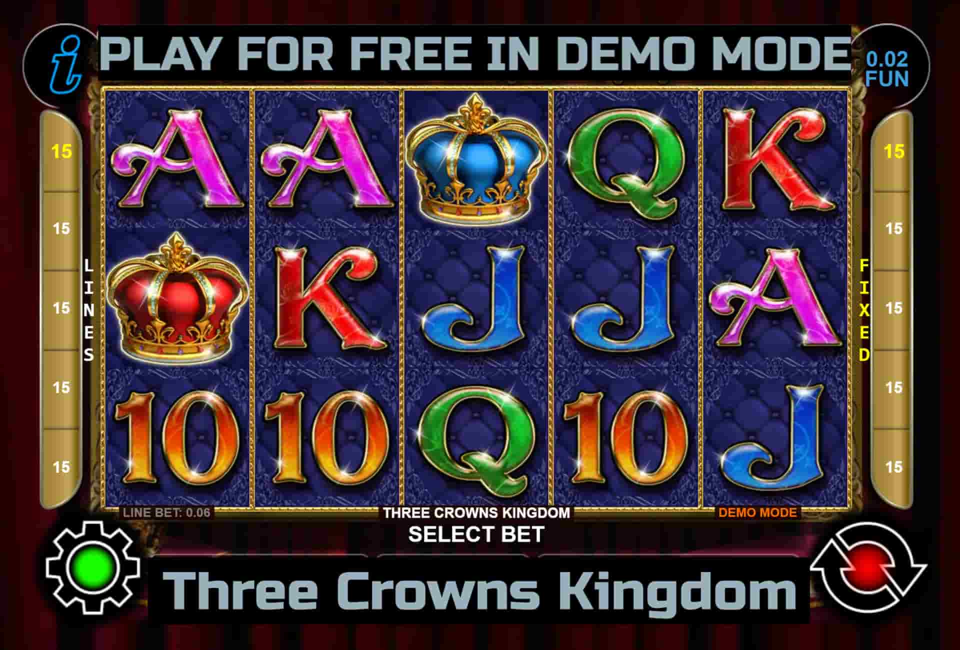 Three Crowns Kingdom slot game by CT Interactive. Play for free in demo mode.