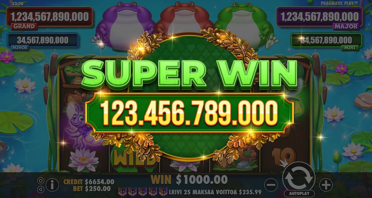Super Win Screen - Tiny Toads slot game