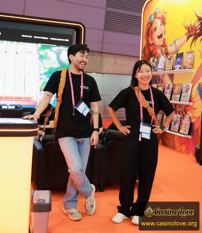 Vitor Nishino Customer Service Manager and Suhyun Koh Event Representative of Bigpot Gaming at SBC Summit 2026 Lisbon