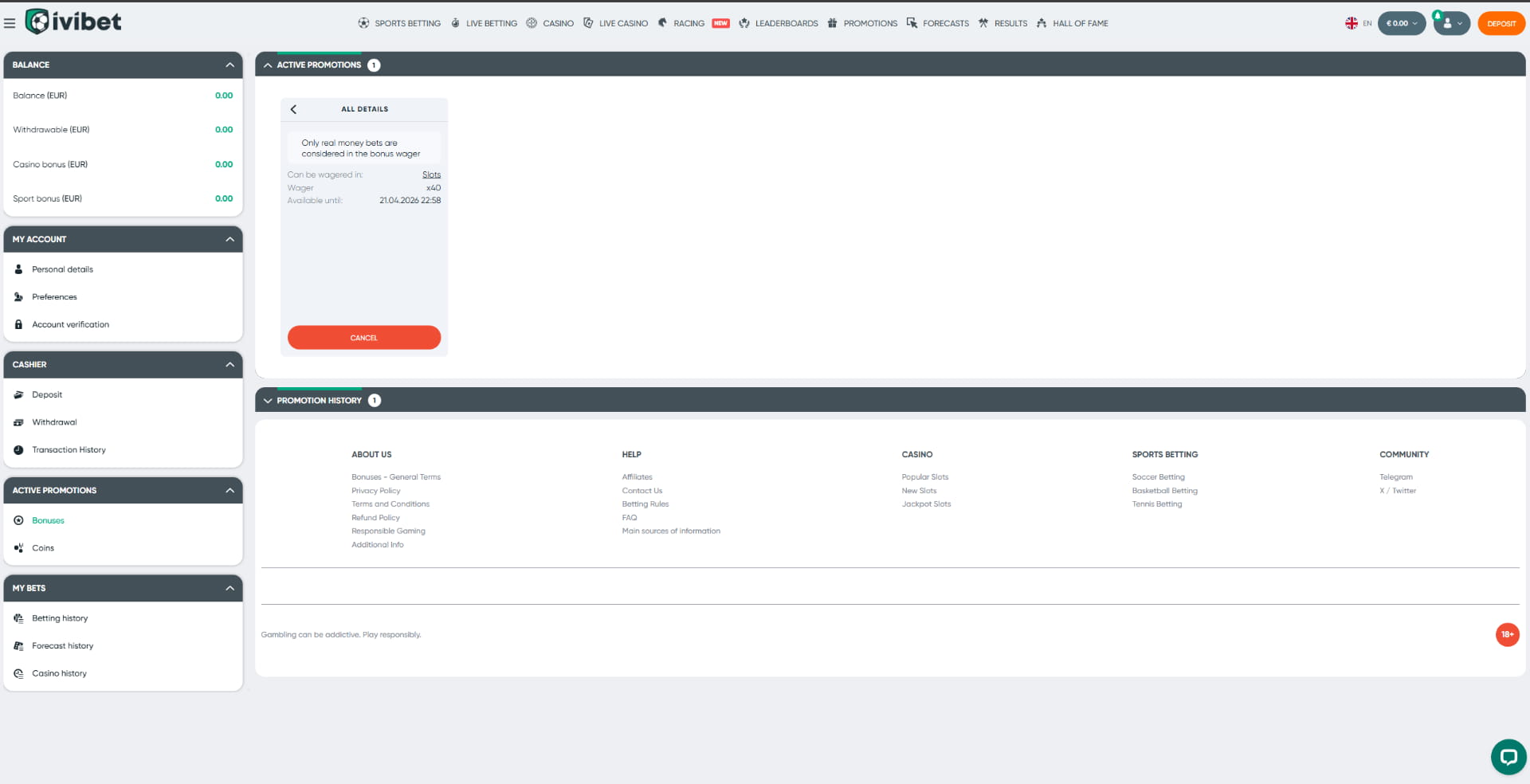 Once the free spins are completed you can check the progress of the wagering requirement