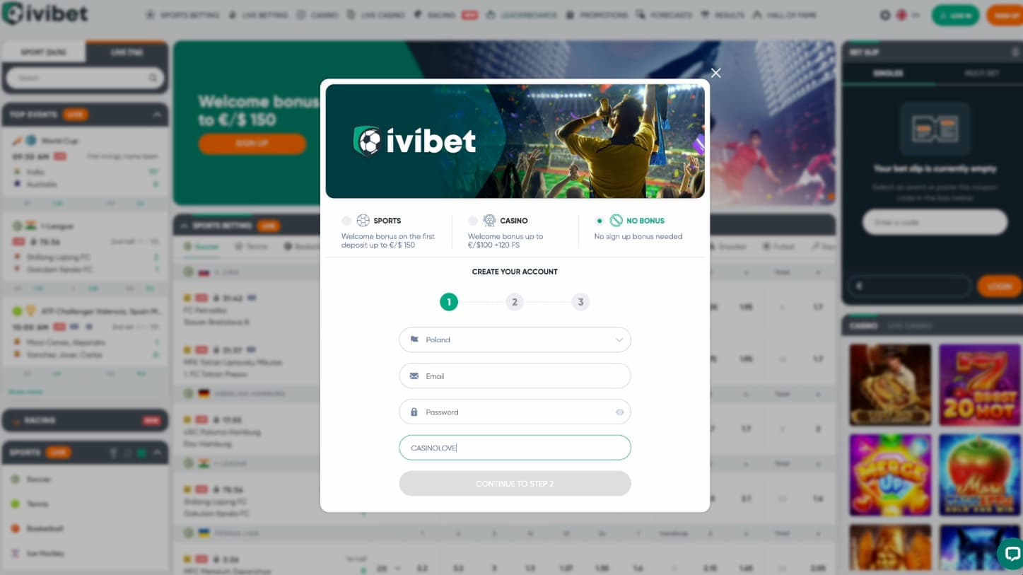 Registrering på Ivibet Casino - Bruk CASINOLOVE promokoden